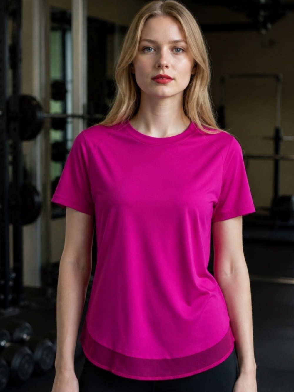 Athleta Fuchsia Pink Short Sleeve Cadence Workout Top